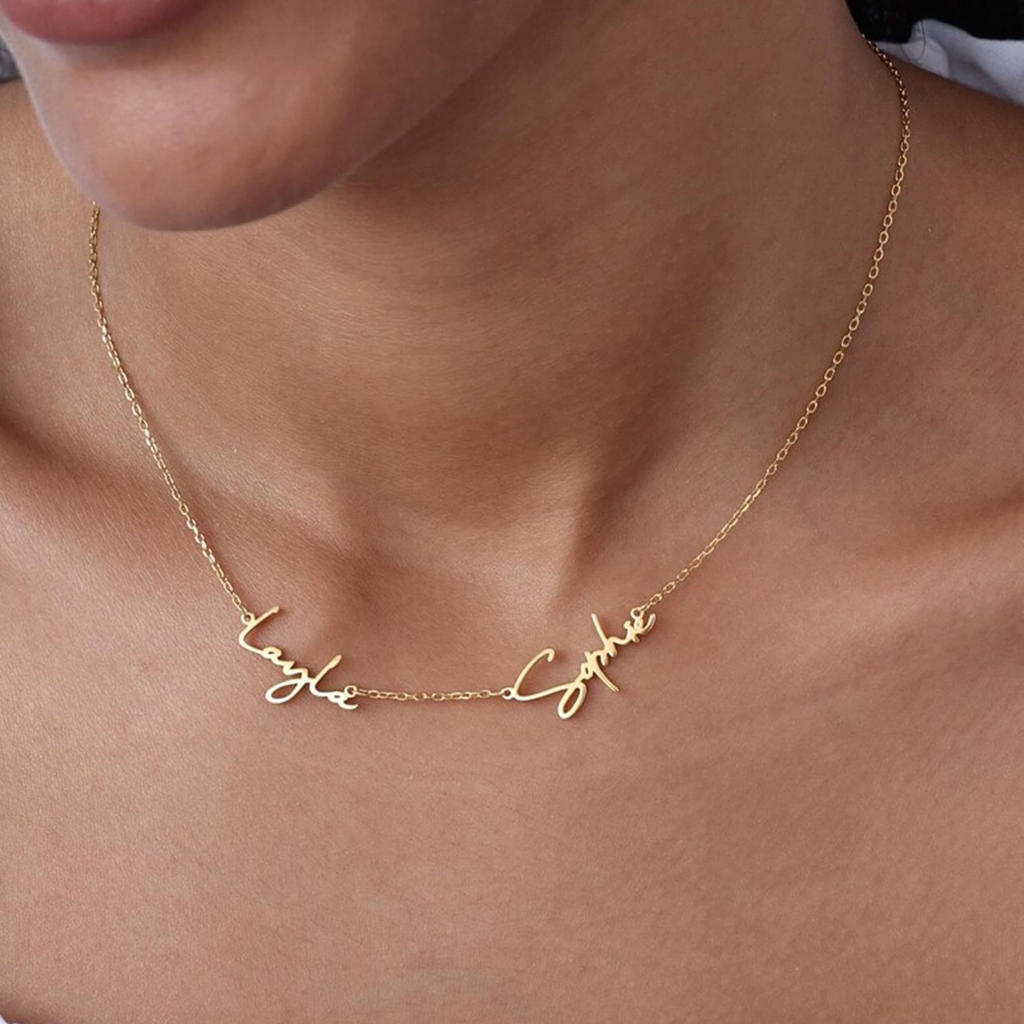 Elemtansy Mothers Day Custom Name Necklace for Women, Multiple Name Personalized 18K Gold Plated Handmade Family Necklace, Customized Jewelry Birthday Gift for Mom