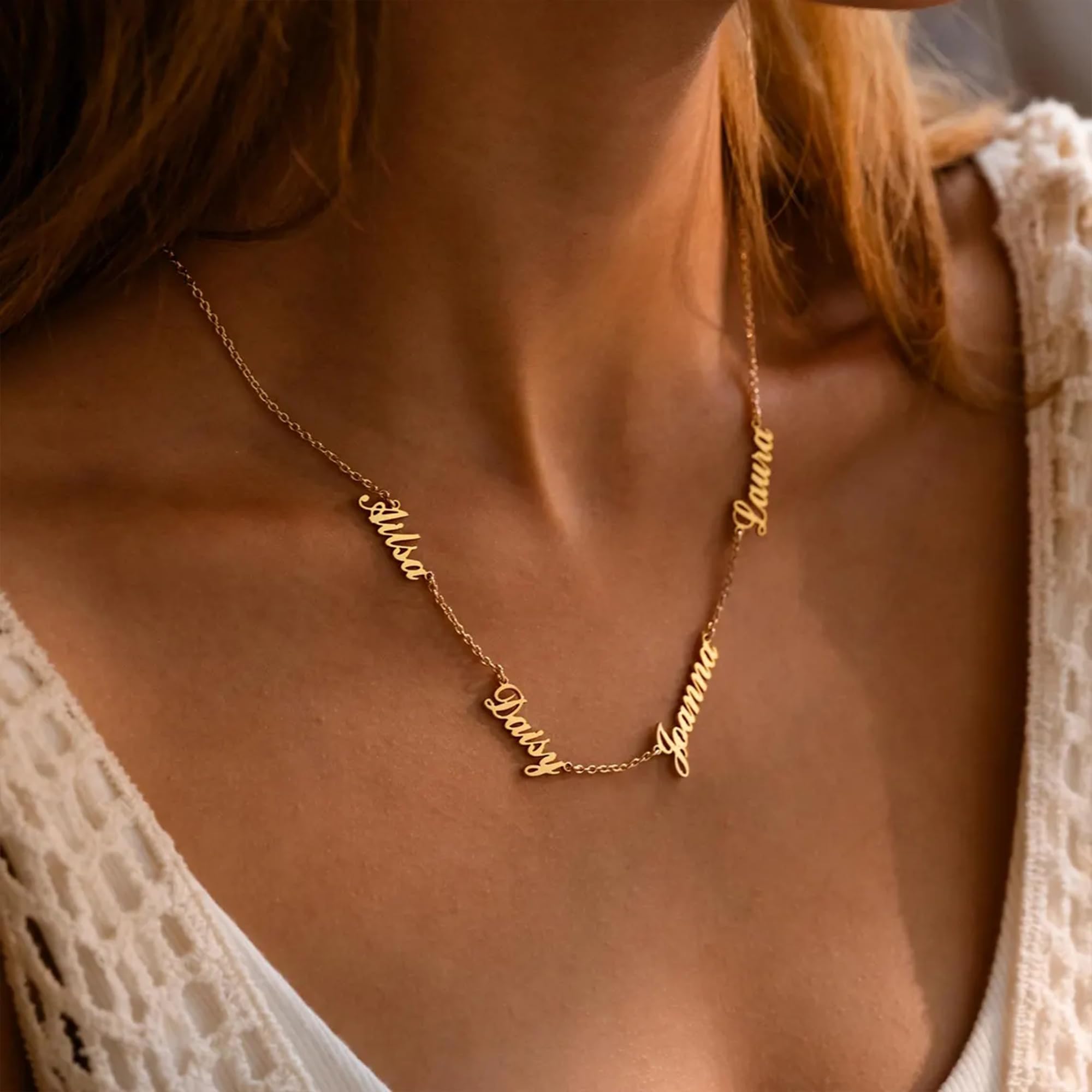 Elemtansy Mothers Day Custom Name Necklace for Women, Multiple Name Personalized 18K Gold Plated Handmade Family Necklace, Customized Jewelry Birthday Gift for Mom