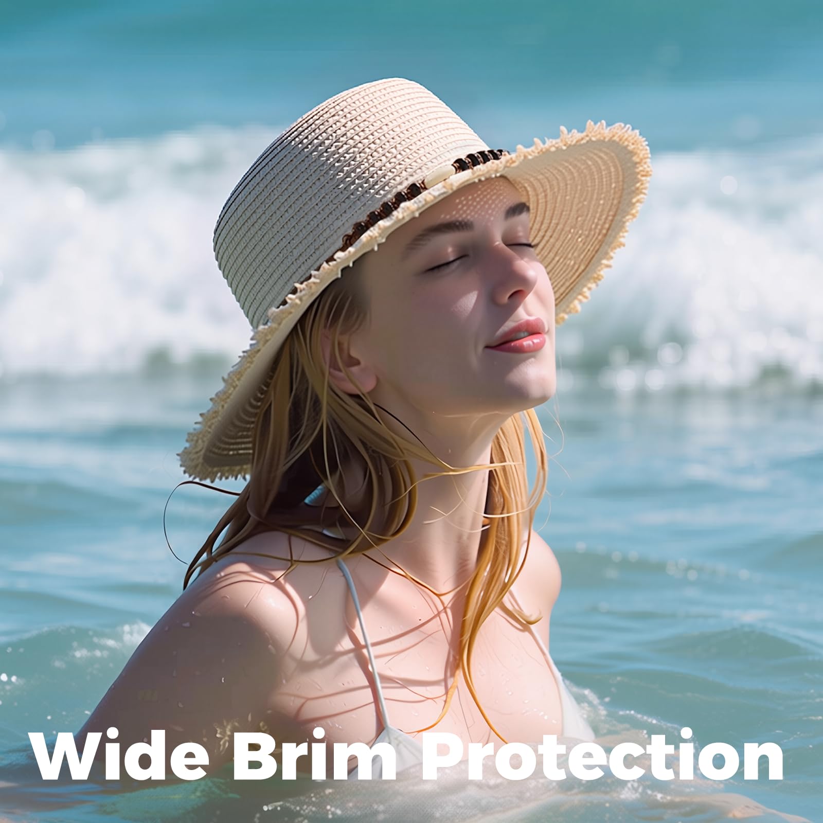 ACUSHLA Straw Sun Hat for Women Wide Brim Adjustable Boho Summer Beach Hats with Bow Vintage Fedora Panama UPF 50+
