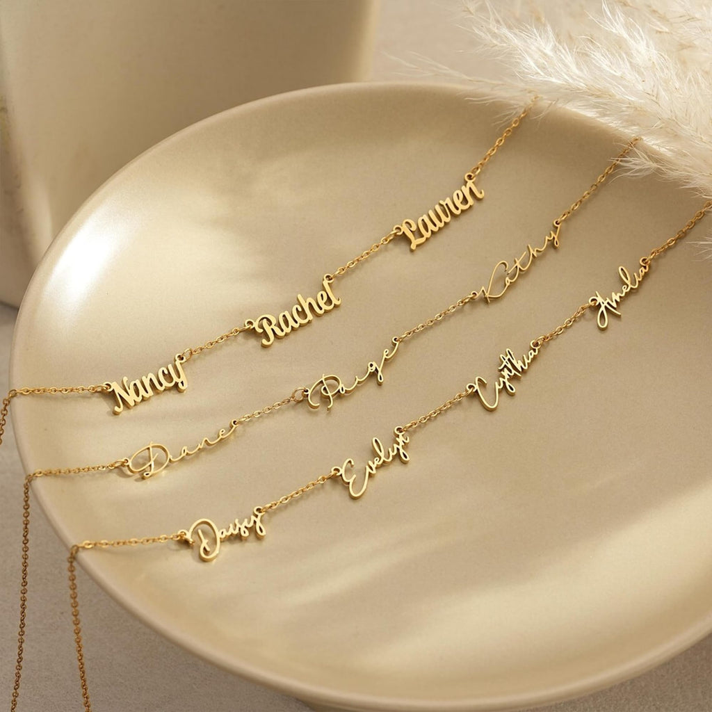 Elemtansy Mothers Day Custom Name Necklace for Women, Multiple Name Personalized 18K Gold Plated Handmade Family Necklace, Customized Jewelry Birthday Gift for Mom