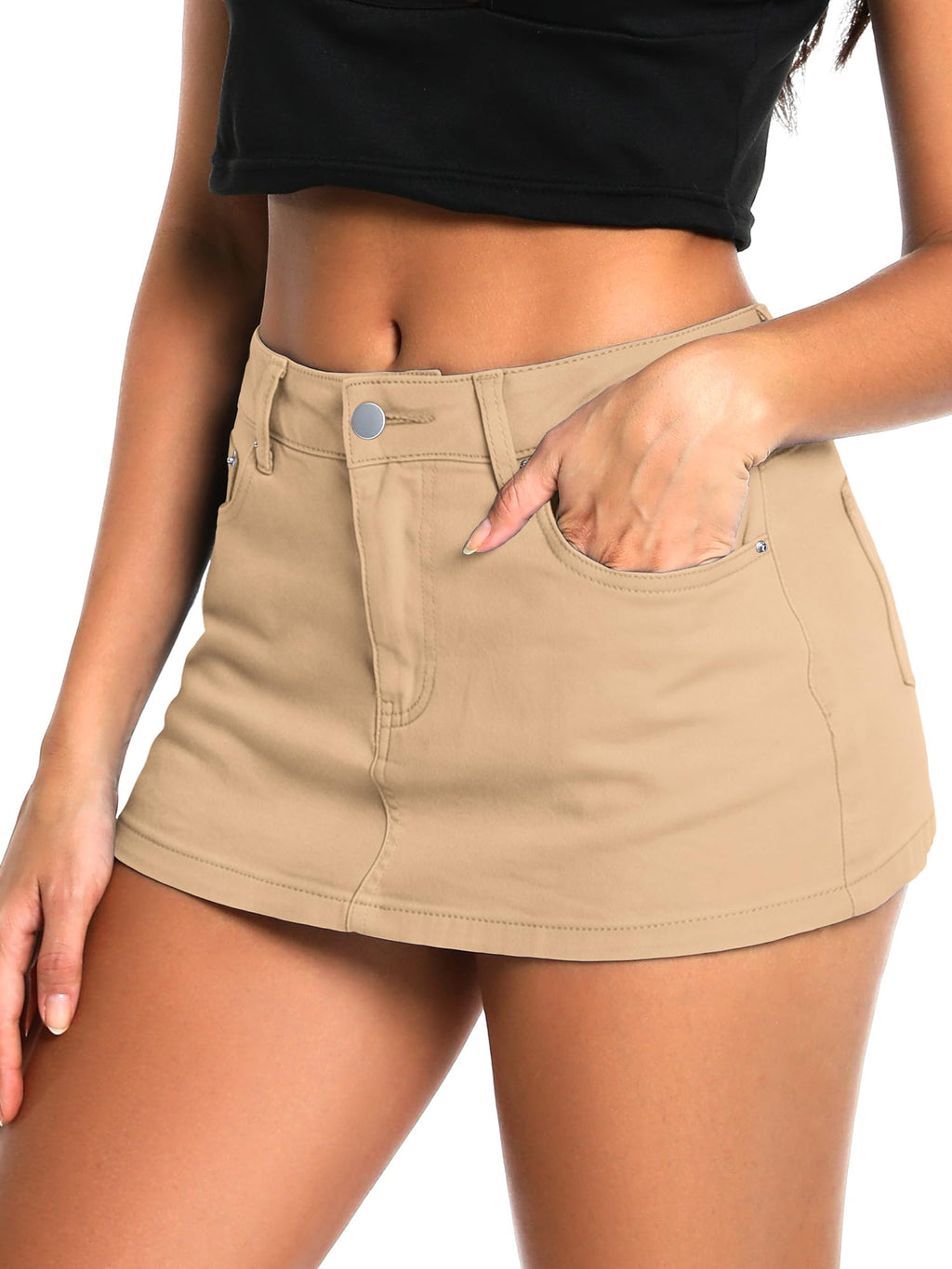 ELLEVEN Low Rise High Stretch Mini Skort Skirt for Women,Denim Skort Shorts with Pockets