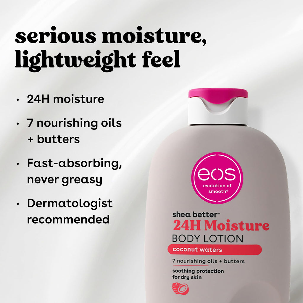eos Shea Better Body Lotion Vanilla Cashmere, 24-Hour Moisture Skin Care, Lightweight & Non-Greasy, Natural Shea, Vegan, Vanilla Body Lotion, 16 fl oz