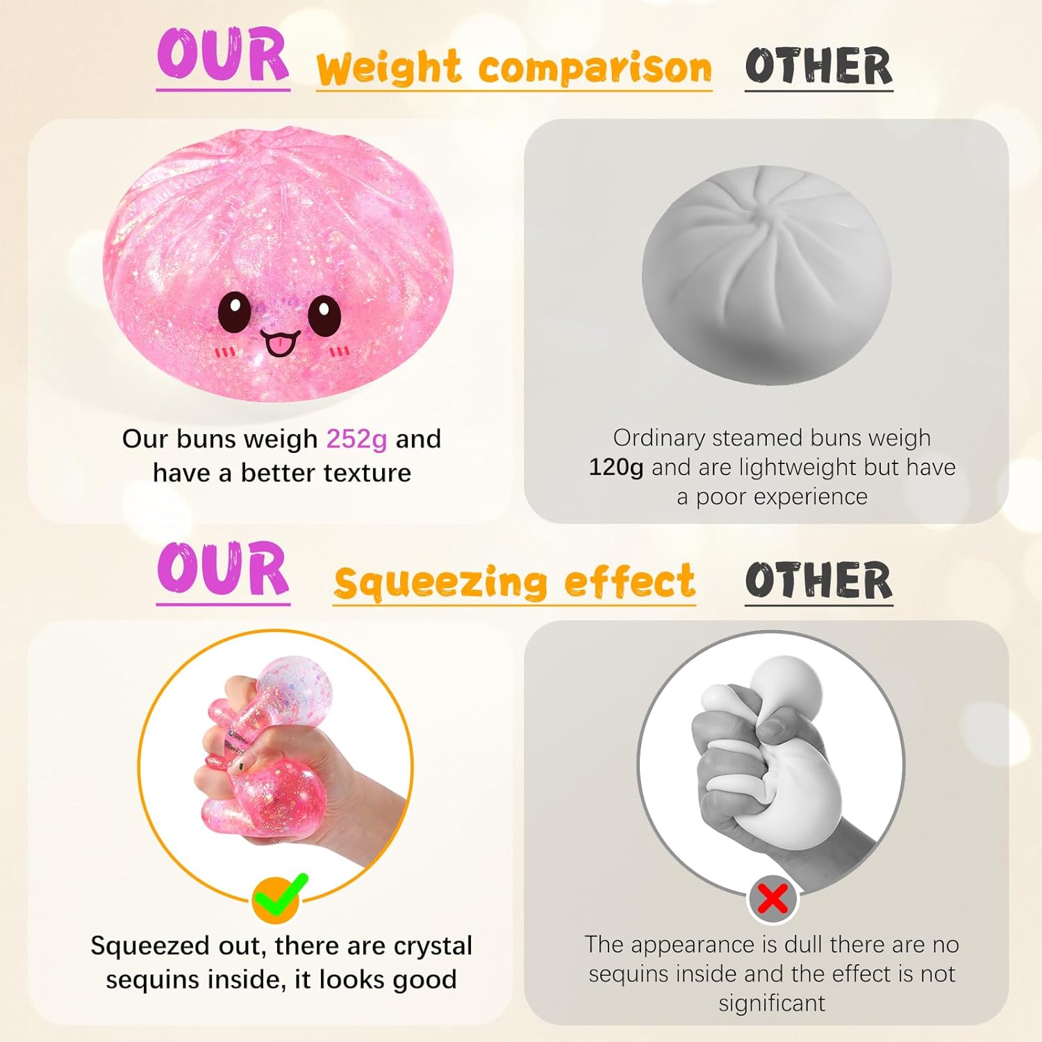 Sugar Dumpling Squishy,Viral Bao Bun Squishy Dumling Mystery Box,Stress Relief Fidget Squeeze Toy for Holiday & Birthday Gifts (Pink)