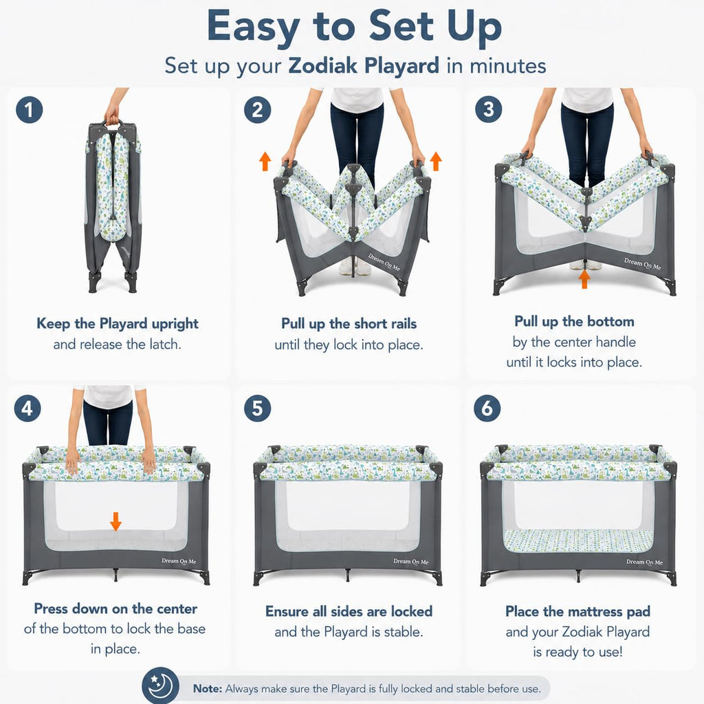 Dream On Me Zodiak Baby Playard, Breathable Mesh Sides, Soft Comfortable Mattress, Quick & Easy to Fold with Travel Carry Bag, Compact Space Saving Design - Cool Grey