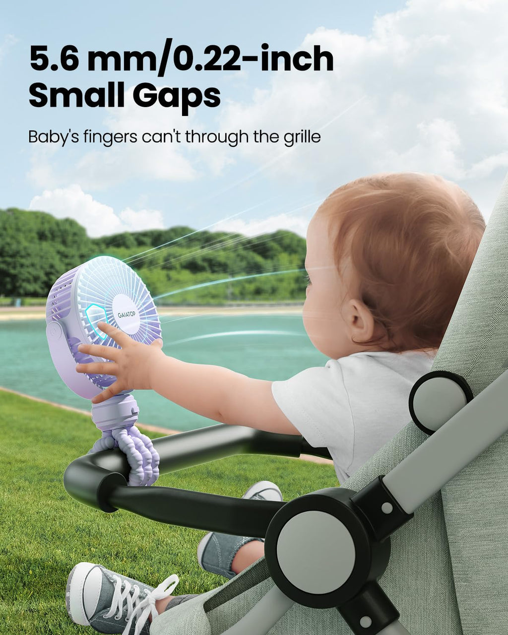 Gaiatop Mini Portable Stroller Fan, Battery Operated Small Clip on, Detachable 3 Speed Rechargeable, 360° Rotate Flexible Tripod Better Cooling for Car Seat Crib Treadmill Travel Black