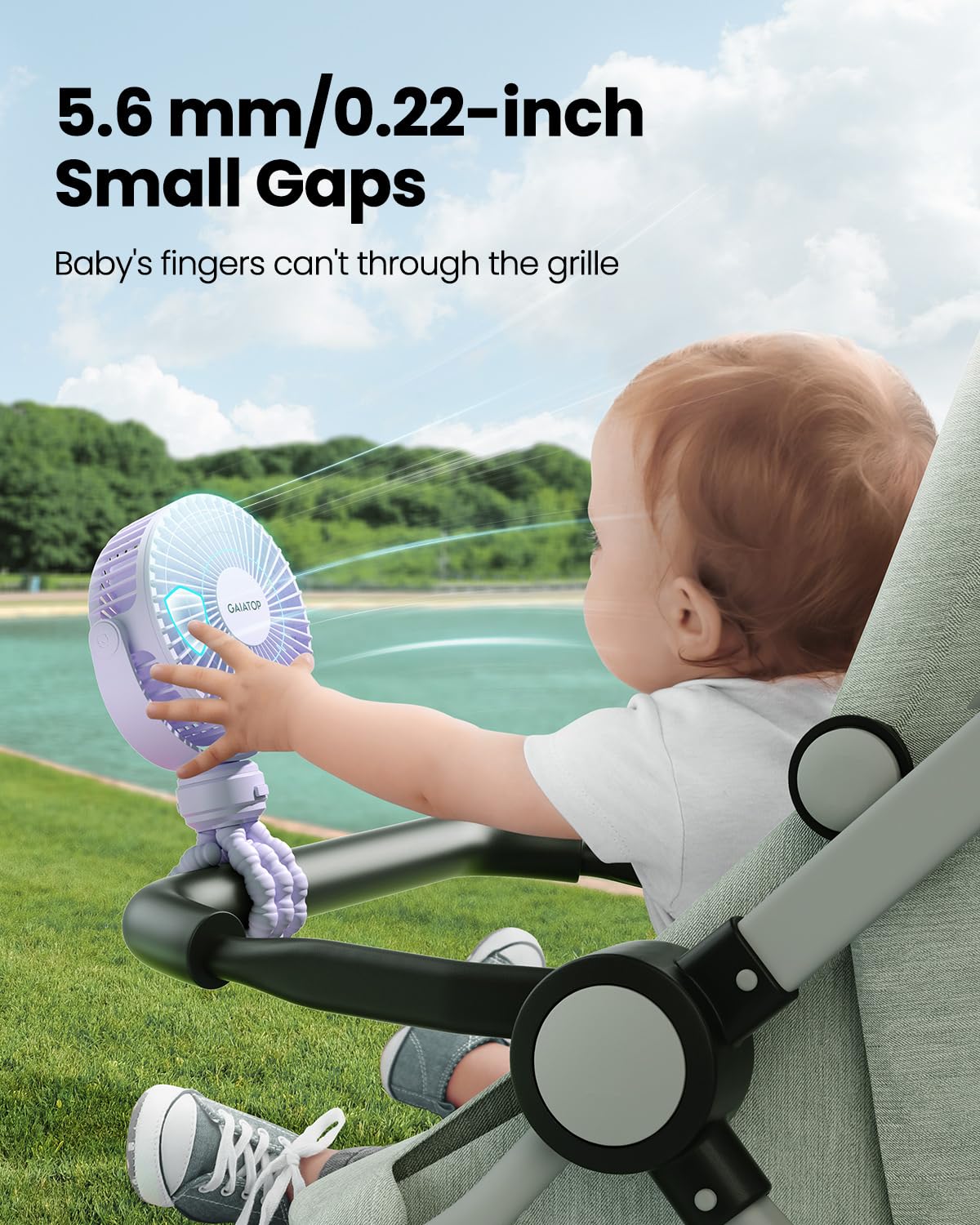 Gaiatop Mini Portable Stroller Fan, Battery Operated Small Clip on, Detachable 3 Speed Rechargeable, 360° Rotate Flexible Tripod Better Cooling for Car Seat Crib Treadmill Travel Black