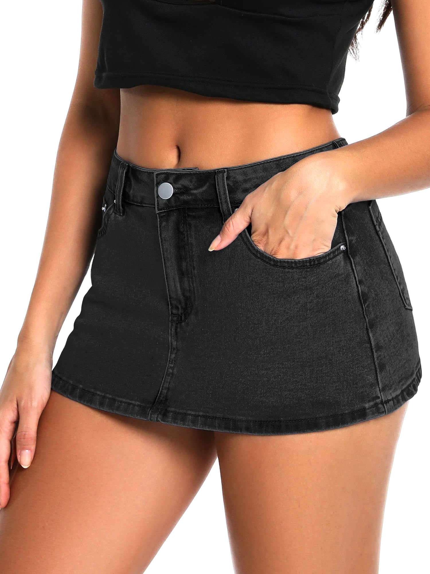 ELLEVEN Low Rise High Stretch Mini Skort Skirt for Women,Denim Skort Shorts with Pockets