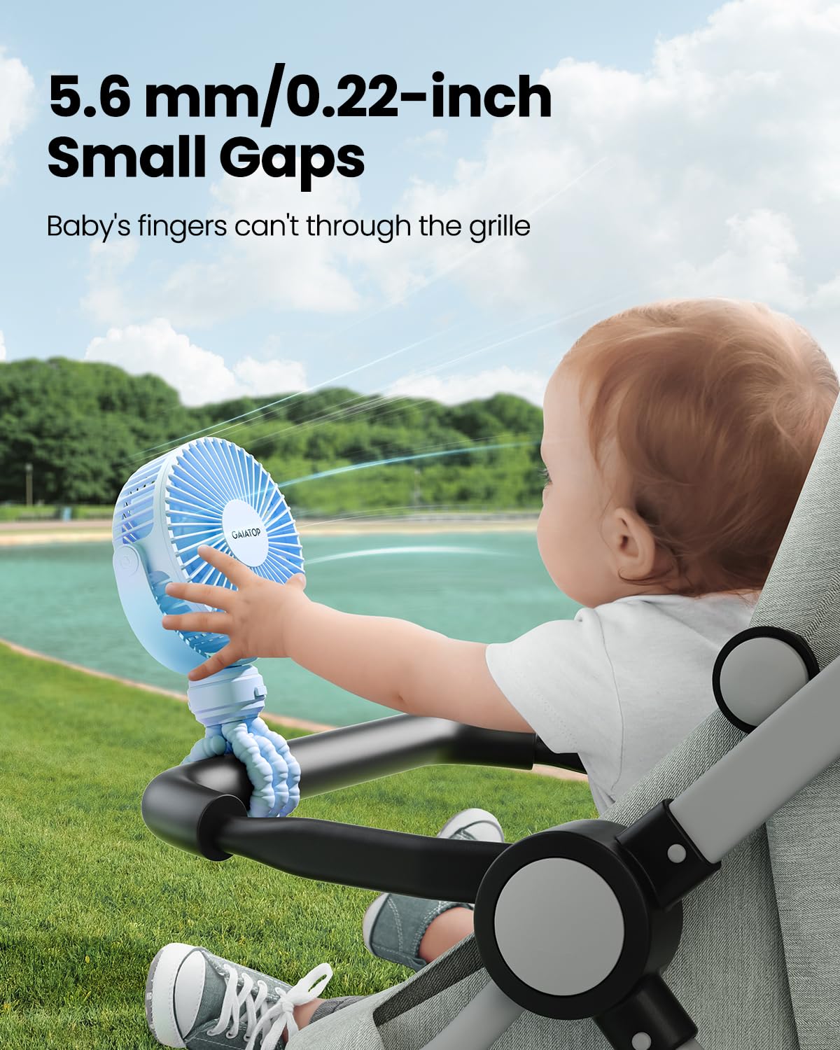 Gaiatop Mini Portable Stroller Fan, Battery Operated Small Clip on, Detachable 3 Speed Rechargeable, 360° Rotate Flexible Tripod Better Cooling for Car Seat Crib Treadmill Travel Black