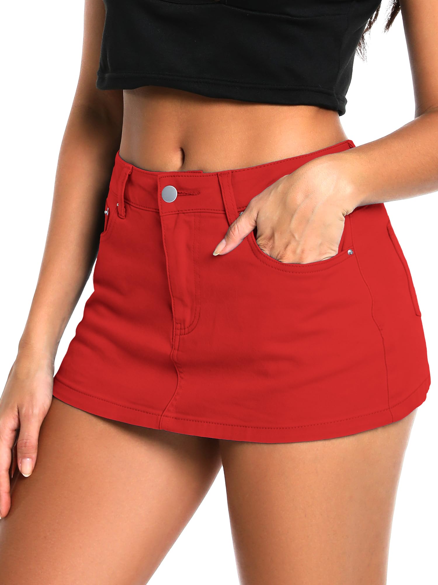ELLEVEN Low Rise High Stretch Mini Skort Skirt for Women,Denim Skort Shorts with Pockets