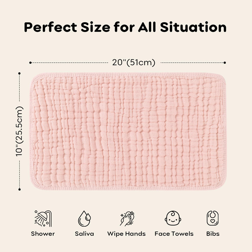 Looxii Muslin Burp Cloths Baby Girl 6 Pack - 20" x 10" - Ultra Soft & Absorbent, 6-Layer 100% Cotton for Spit Up & Drool- Gentle Baby Burping Cloth, Newborn Essentials Shower Gift Girl, Gradient Pink