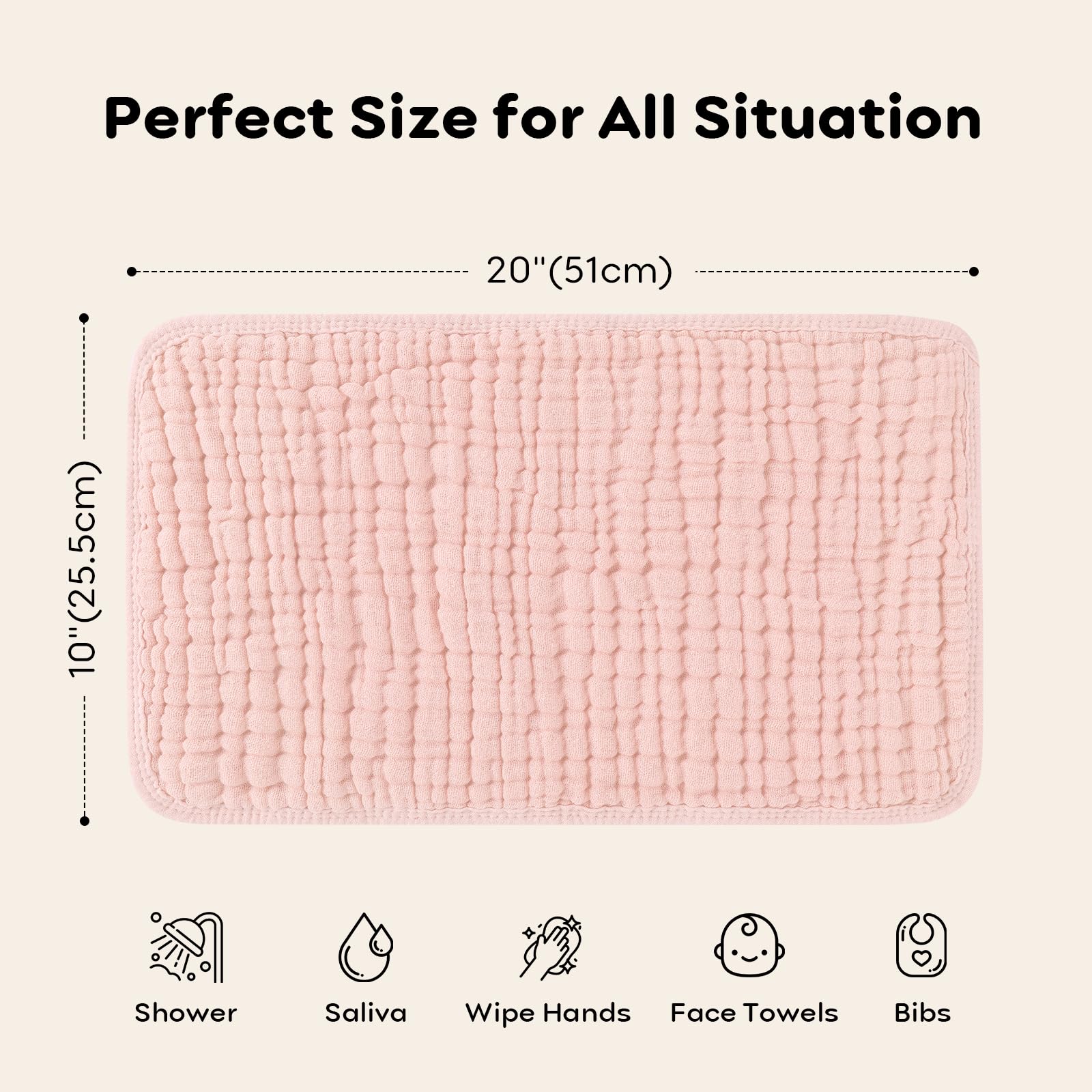 Looxii Muslin Burp Cloths Baby Girl 6 Pack - 20" x 10" - Ultra Soft & Absorbent, 6-Layer 100% Cotton for Spit Up & Drool- Gentle Baby Burping Cloth, Newborn Essentials Shower Gift Girl, Gradient Pink