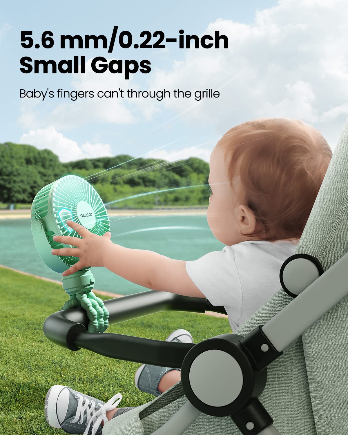 Gaiatop Mini Portable Stroller Fan, Battery Operated Small Clip on, Detachable 3 Speed Rechargeable, 360° Rotate Flexible Tripod Better Cooling for Car Seat Crib Treadmill Travel Black