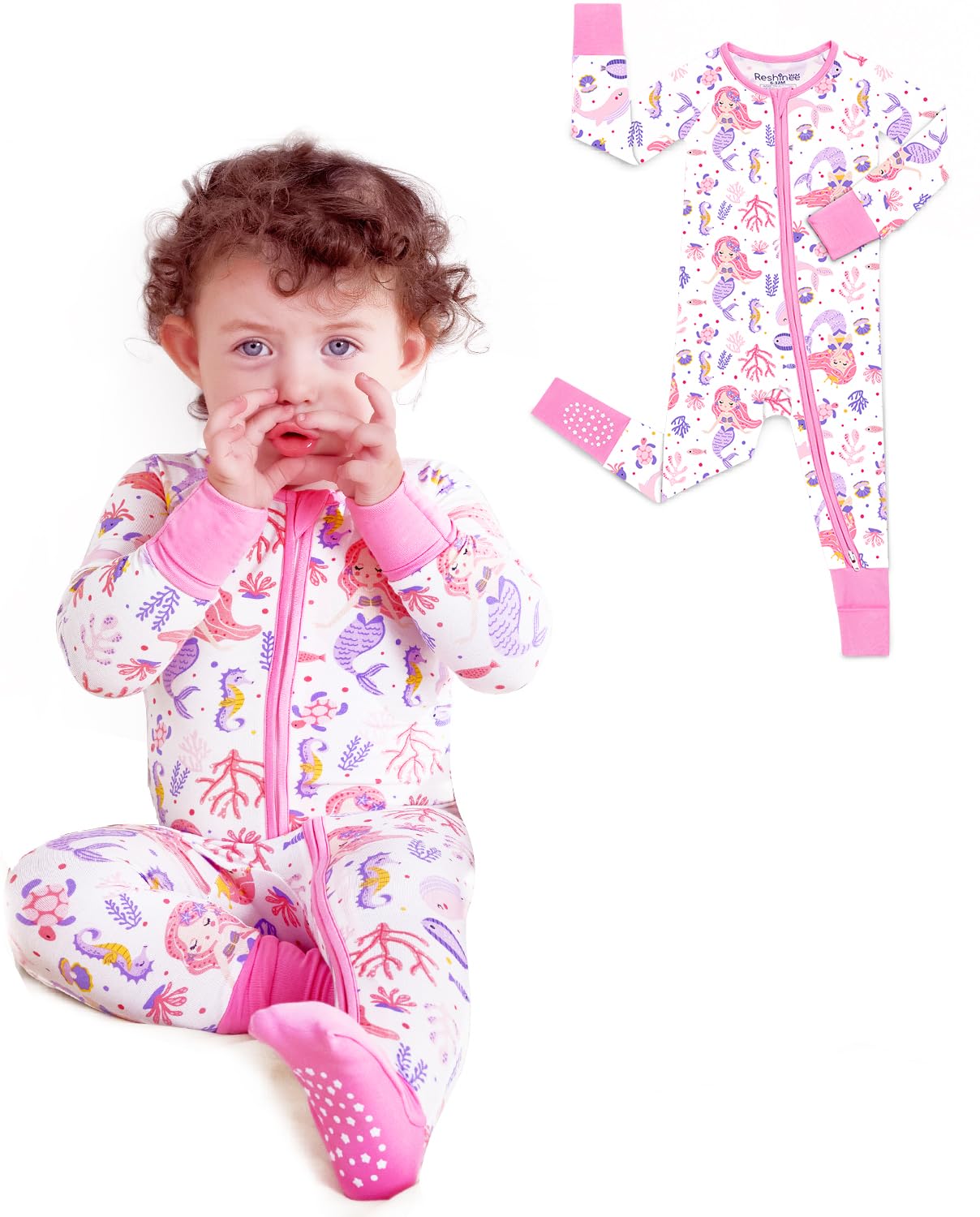 babee Reshinee Bamboo Viscose Baby Footie Pajama, Zipper Pajamas for Baby Boys & Baby Girls 0-24M