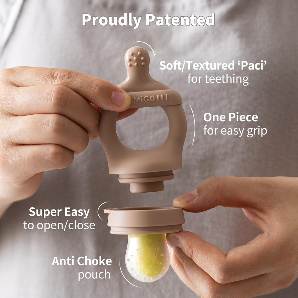 SAMiGO Baby Food Fruit Feeder and Breastmilk Popsicle Mold Set, Silicone Fruit Teether, Food Feeder Pacifier for Teething Relief, Freezer Tray, Baby Feeding Essentials, 4 Months+