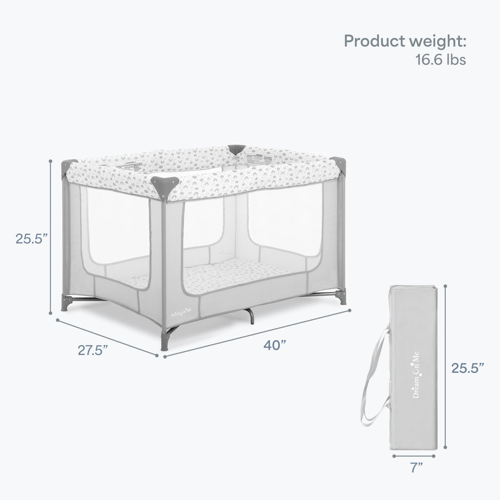 Dream On Me Zodiak Baby Playard, Breathable Mesh Sides, Soft Comfortable Mattress, Quick & Easy to Fold with Travel Carry Bag, Compact Space Saving Design - Cool Grey