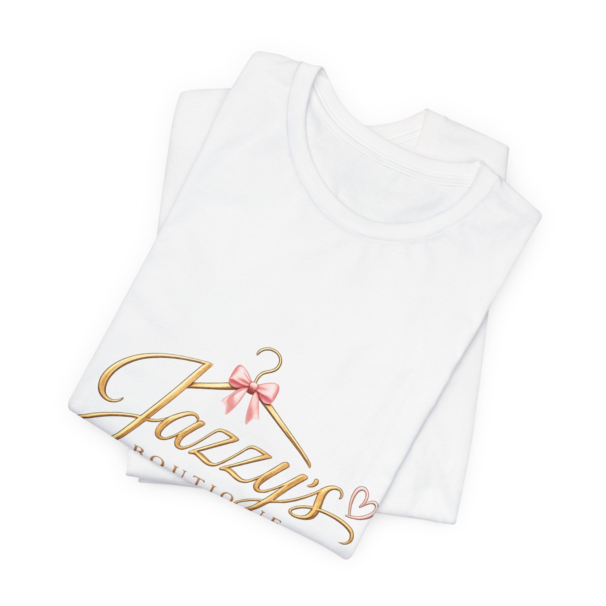 Boutique Logo Tee - "Jazzy's Boutique" Gold Script Women's Fashion T-Shirt