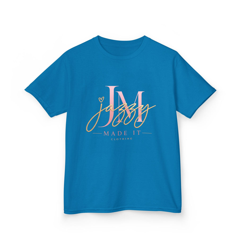 Kids Tee — Pink Initial 'M' with 'Jassy Made It' Gold Script