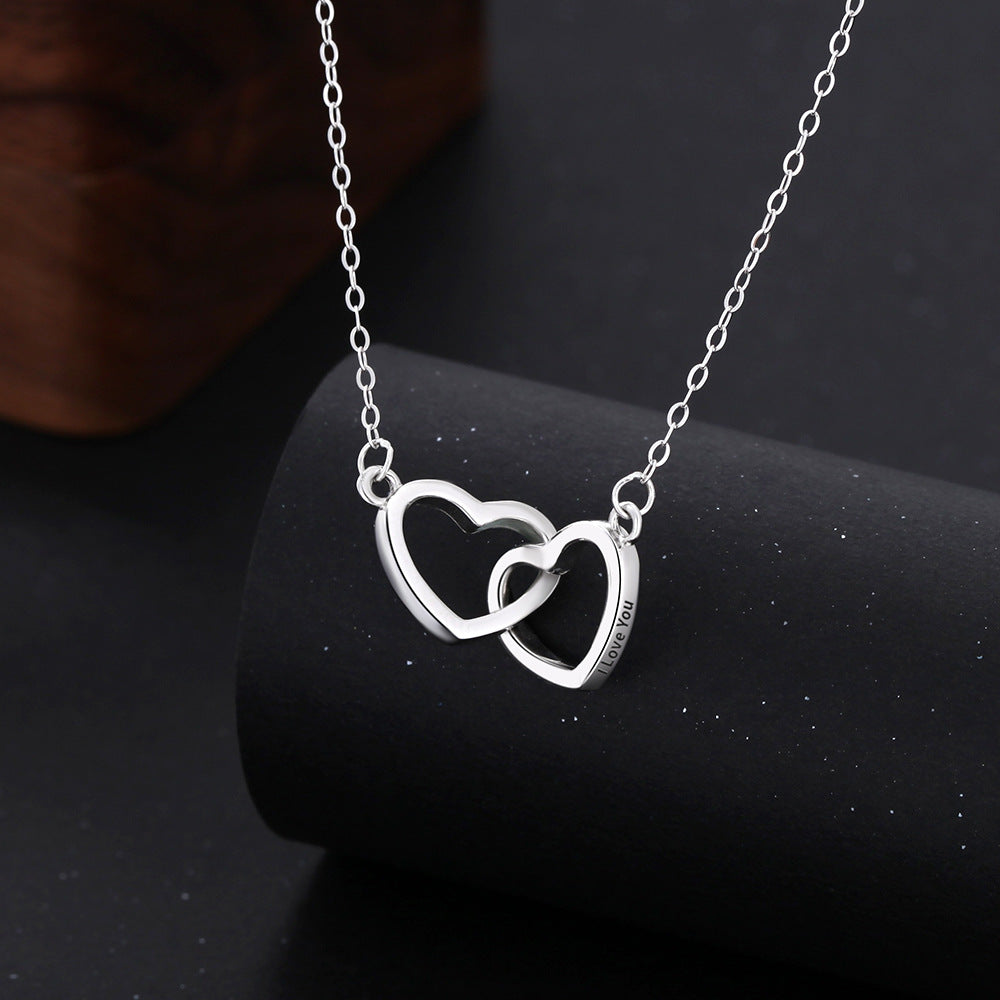 S925 Sterling Silver Double Heart Necklace with Engraving