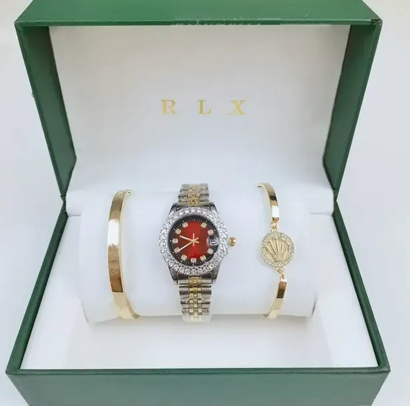 3Pcs Set Watch Luxury Designer High Quality Women Pink Dial Hollow Strap Fashion Gold Bracelet Quartz Wristwatch Student Ladies Watches Reloj Mujer with Box A3269