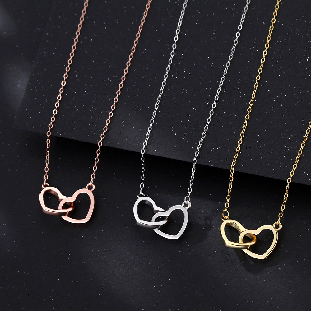 S925 Sterling Silver Double Heart Necklace with Engraving