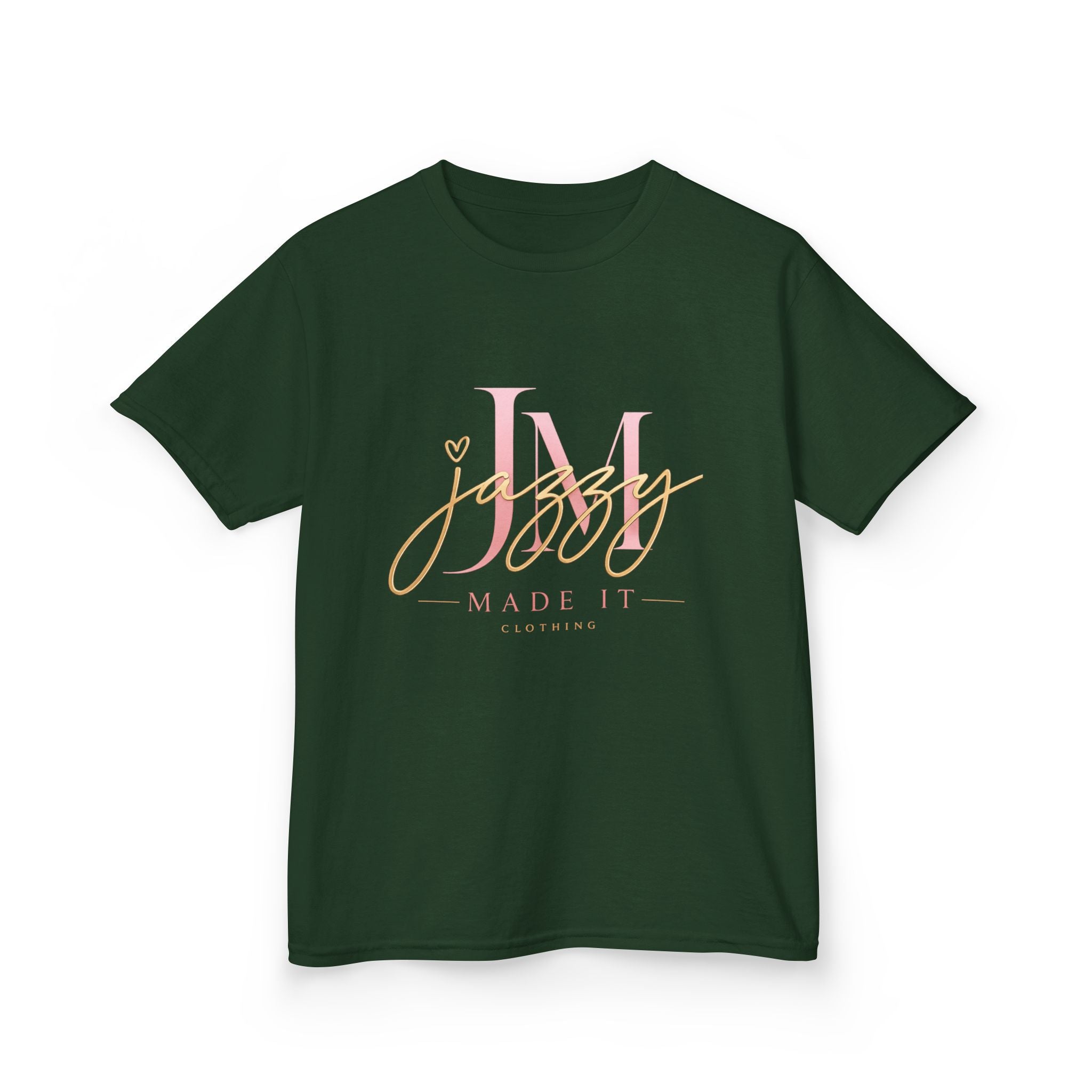 Kids Tee — Pink Initial 'M' with 'Jassy Made It' Gold Script