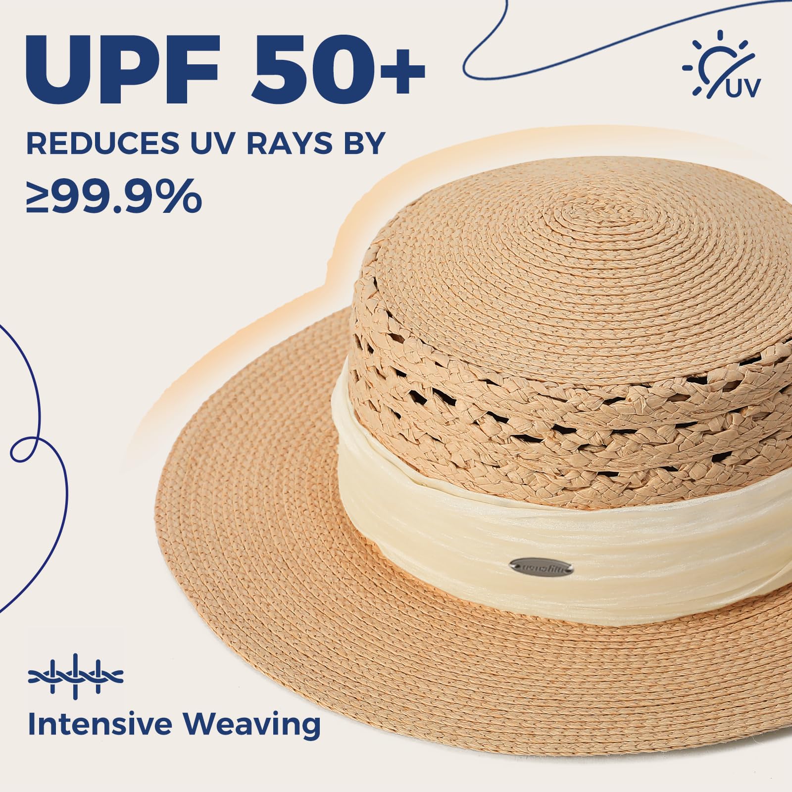 ACUSHLA Straw Sun Hat for Women Wide Brim Adjustable Boho Summer Beach Hats with Bow Vintage Fedora Panama UPF 50+