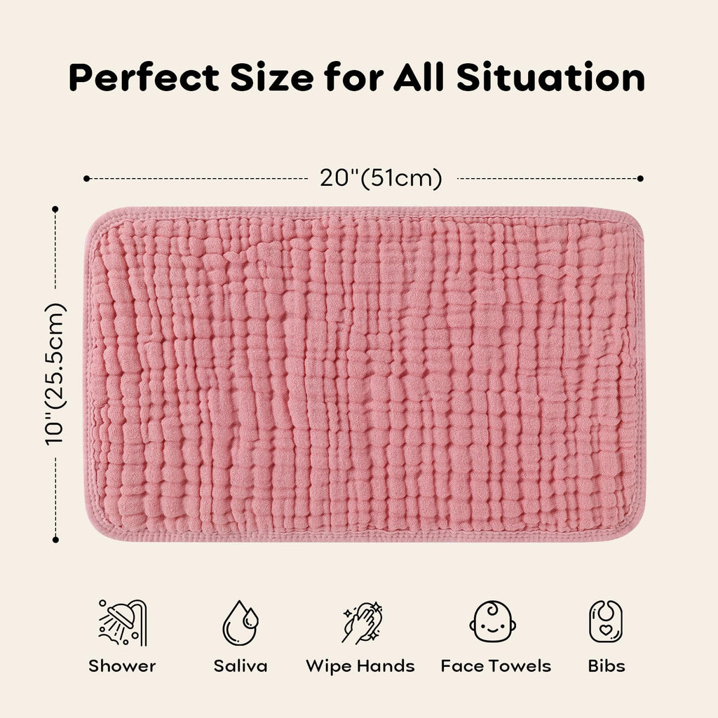 Looxii Muslin Burp Cloths Baby Girl 6 Pack - 20" x 10" - Ultra Soft & Absorbent, 6-Layer 100% Cotton for Spit Up & Drool- Gentle Baby Burping Cloth, Newborn Essentials Shower Gift Girl, Gradient Pink