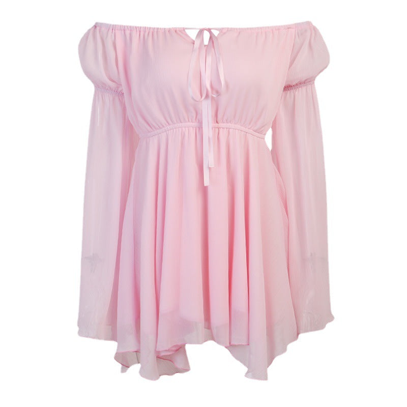 Asymmetrical One-Shoulder Chiffon Dress with Corset