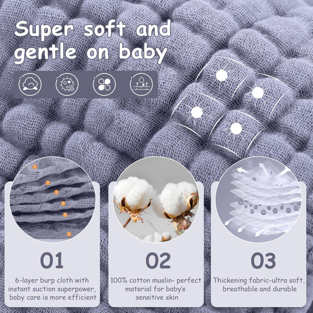 Looxii Muslin Burp Cloths Baby Girl 6 Pack - 20" x 10" - Ultra Soft & Absorbent, 6-Layer 100% Cotton for Spit Up & Drool- Gentle Baby Burping Cloth, Newborn Essentials Shower Gift Girl, Gradient Pink