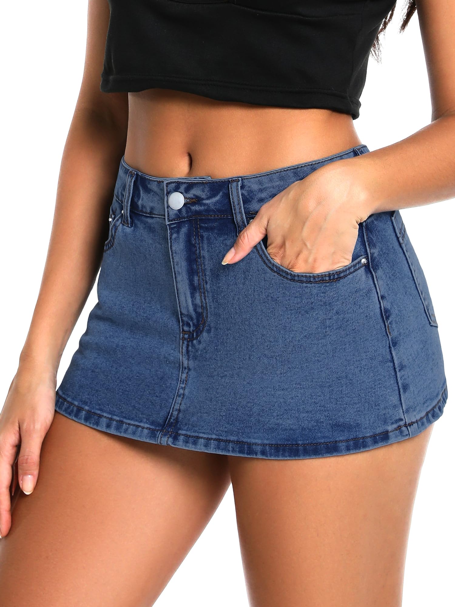 ELLEVEN Low Rise High Stretch Mini Skort Skirt for Women,Denim Skort Shorts with Pockets