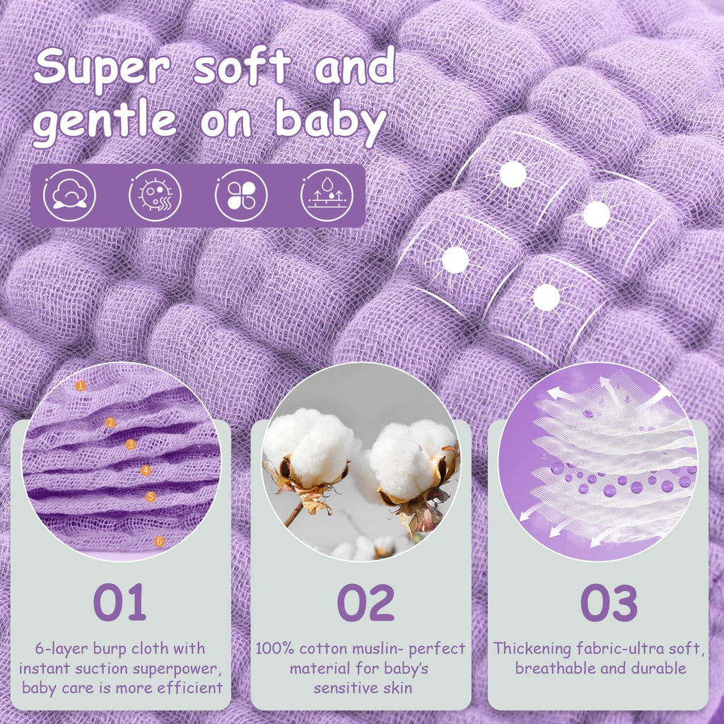 Looxii Muslin Burp Cloths Baby Girl 6 Pack - 20" x 10" - Ultra Soft & Absorbent, 6-Layer 100% Cotton for Spit Up & Drool- Gentle Baby Burping Cloth, Newborn Essentials Shower Gift Girl, Gradient Pink