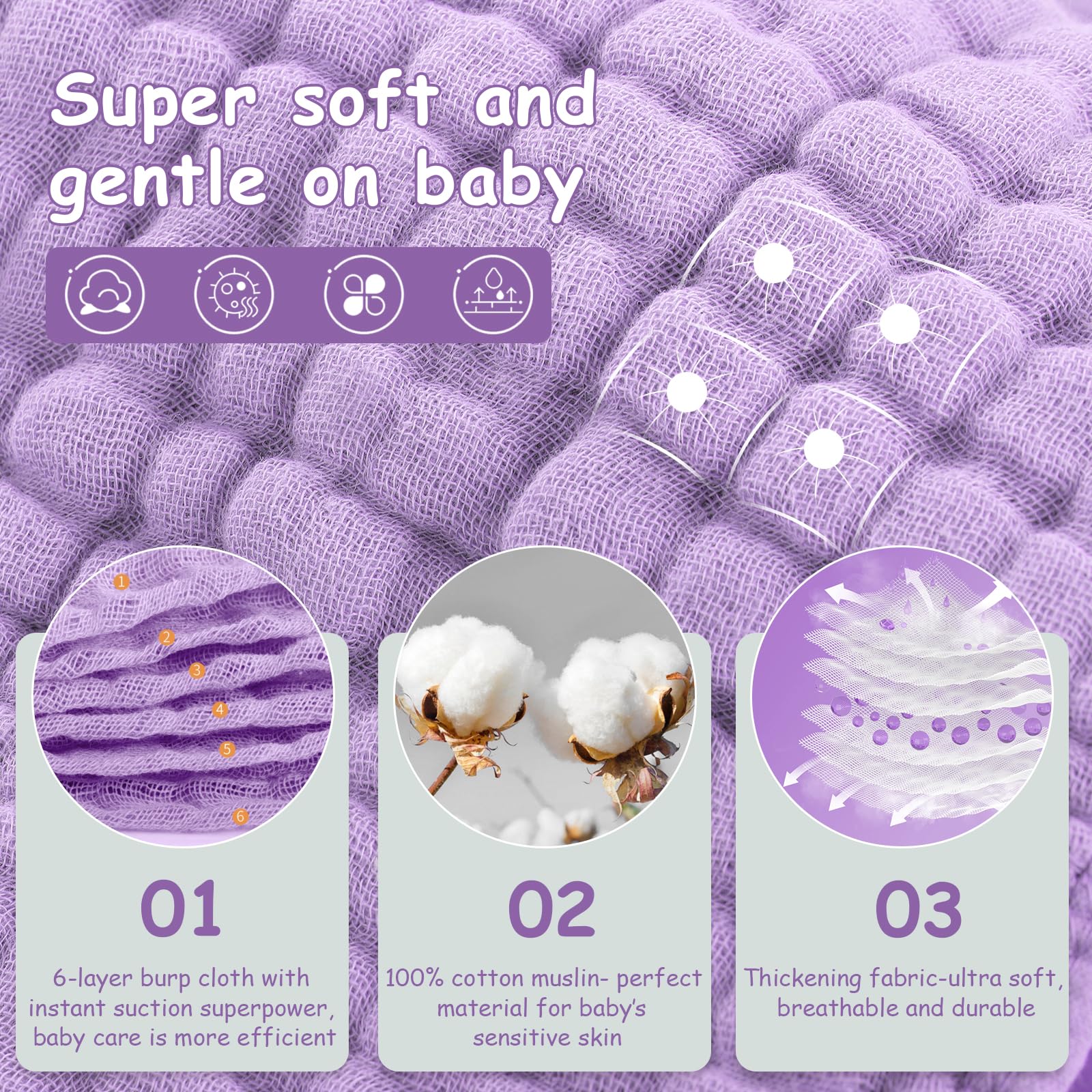 Looxii Muslin Burp Cloths Baby Girl 6 Pack - 20" x 10" - Ultra Soft & Absorbent, 6-Layer 100% Cotton for Spit Up & Drool- Gentle Baby Burping Cloth, Newborn Essentials Shower Gift Girl, Gradient Pink