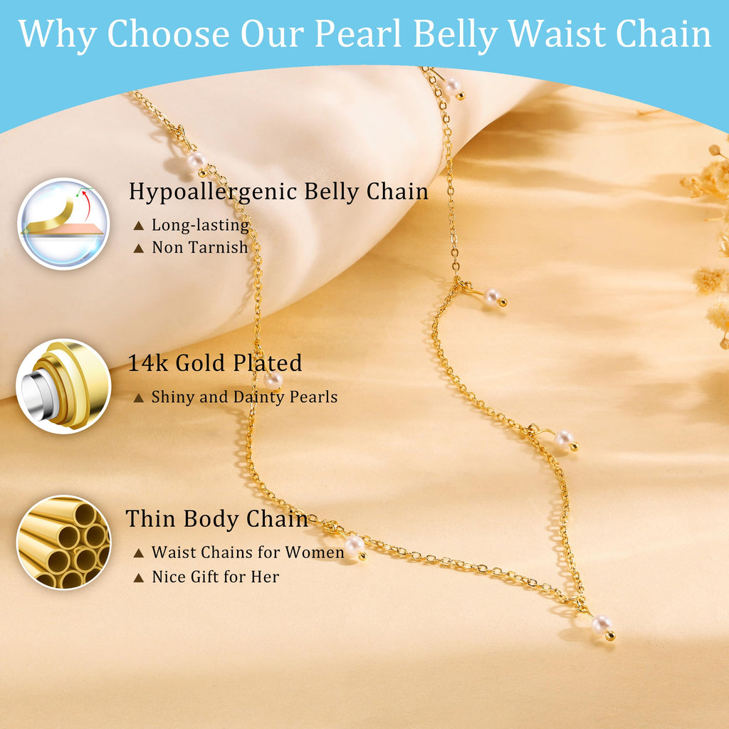 CHESKY 14K Gold Plated Silver Plated Waist Chain for Women, Layered Belly Belt Chains Beach Waist Beads Chain Waterproof Snake Cuban Body Chain Summer Jewelry Accessories for Women