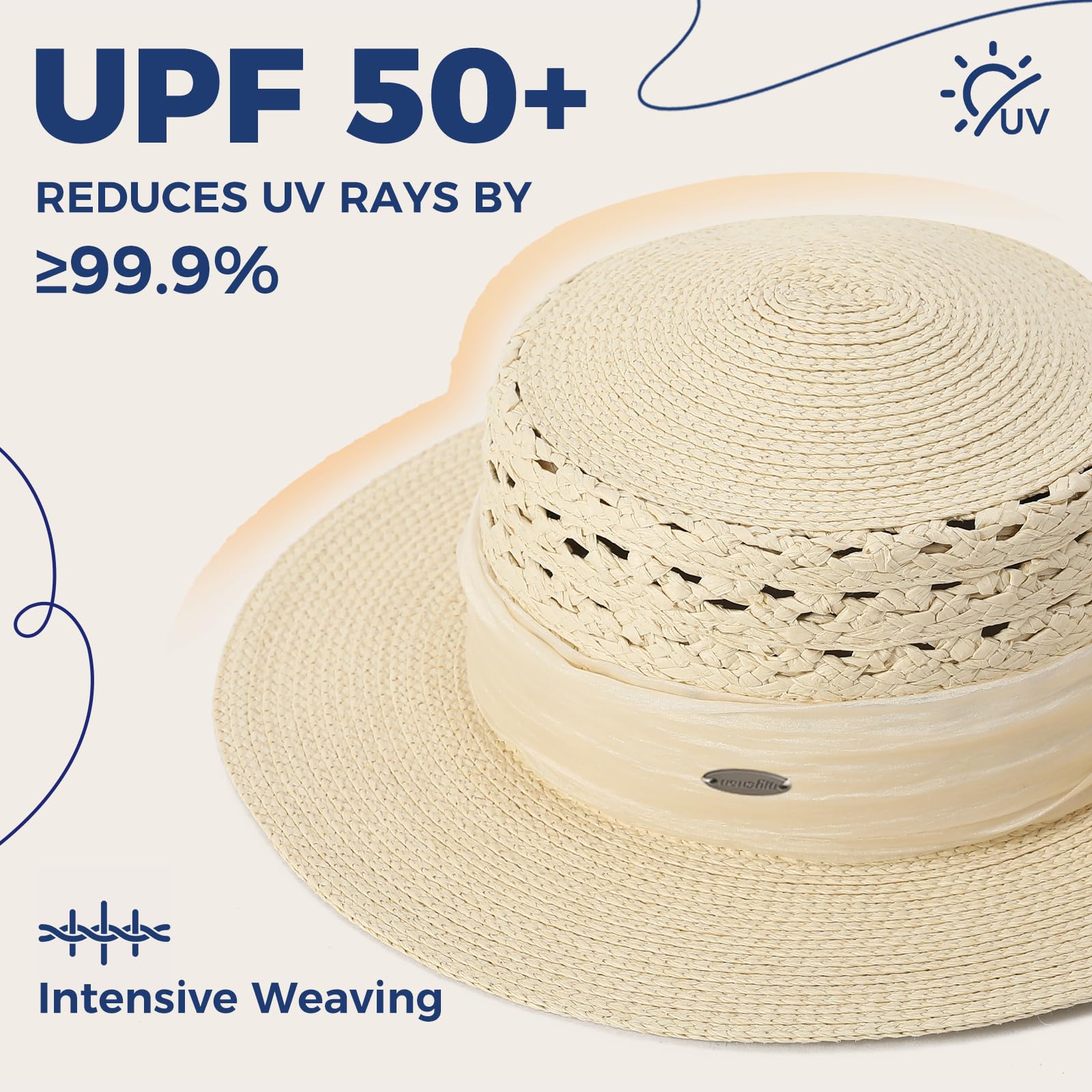 ACUSHLA Straw Sun Hat for Women Wide Brim Adjustable Boho Summer Beach Hats with Bow Vintage Fedora Panama UPF 50+