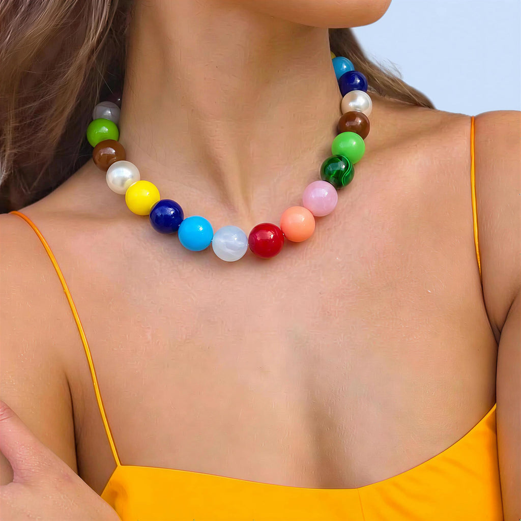 LILIE&WHITE Colorful Chunky Bead Necklaces For Women Trendy Boho Collar Statement Necklace Choker Summer Beach Jewelry Birthday Gift For Her