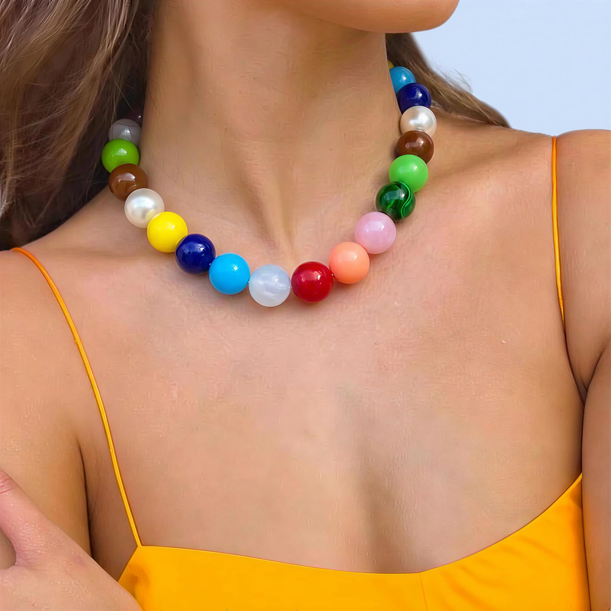LILIE&WHITE Colorful Chunky Bead Necklaces For Women Trendy Boho Collar Statement Necklace Choker Summer Beach Jewelry Birthday Gift For Her