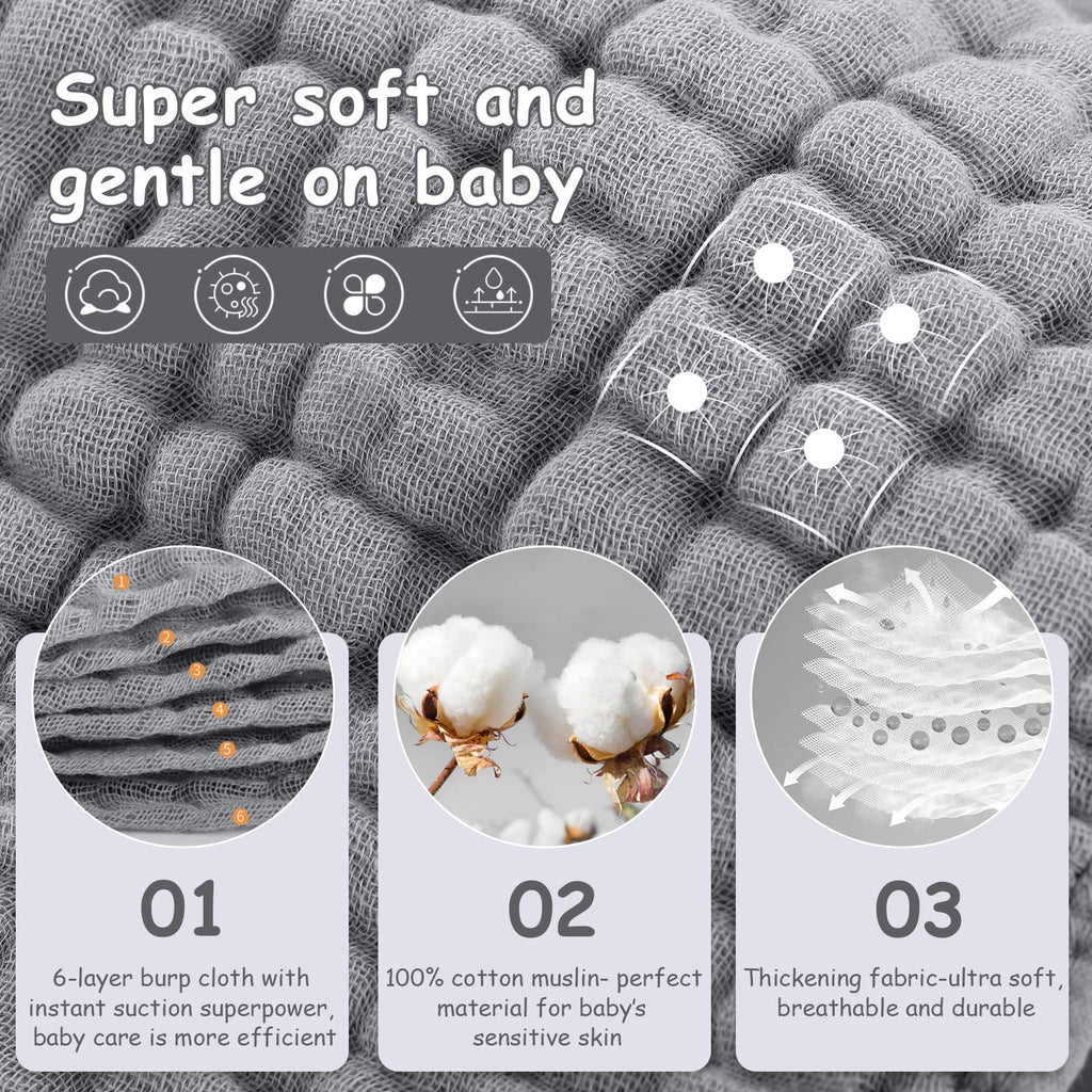 Looxii Muslin Burp Cloths Baby Girl 6 Pack - 20" x 10" - Ultra Soft & Absorbent, 6-Layer 100% Cotton for Spit Up & Drool- Gentle Baby Burping Cloth, Newborn Essentials Shower Gift Girl, Gradient Pink