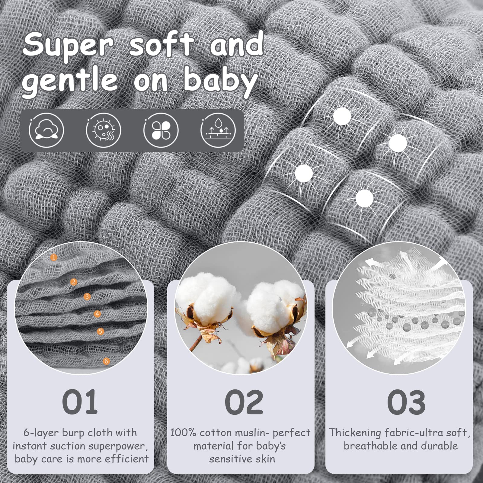 Looxii Muslin Burp Cloths Baby Girl 6 Pack - 20" x 10" - Ultra Soft & Absorbent, 6-Layer 100% Cotton for Spit Up & Drool- Gentle Baby Burping Cloth, Newborn Essentials Shower Gift Girl, Gradient Pink