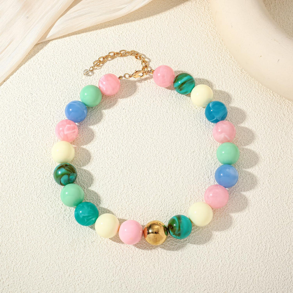 LILIE&WHITE Colorful Chunky Bead Necklaces For Women Trendy Boho Collar Statement Necklace Choker Summer Beach Jewelry Birthday Gift For Her