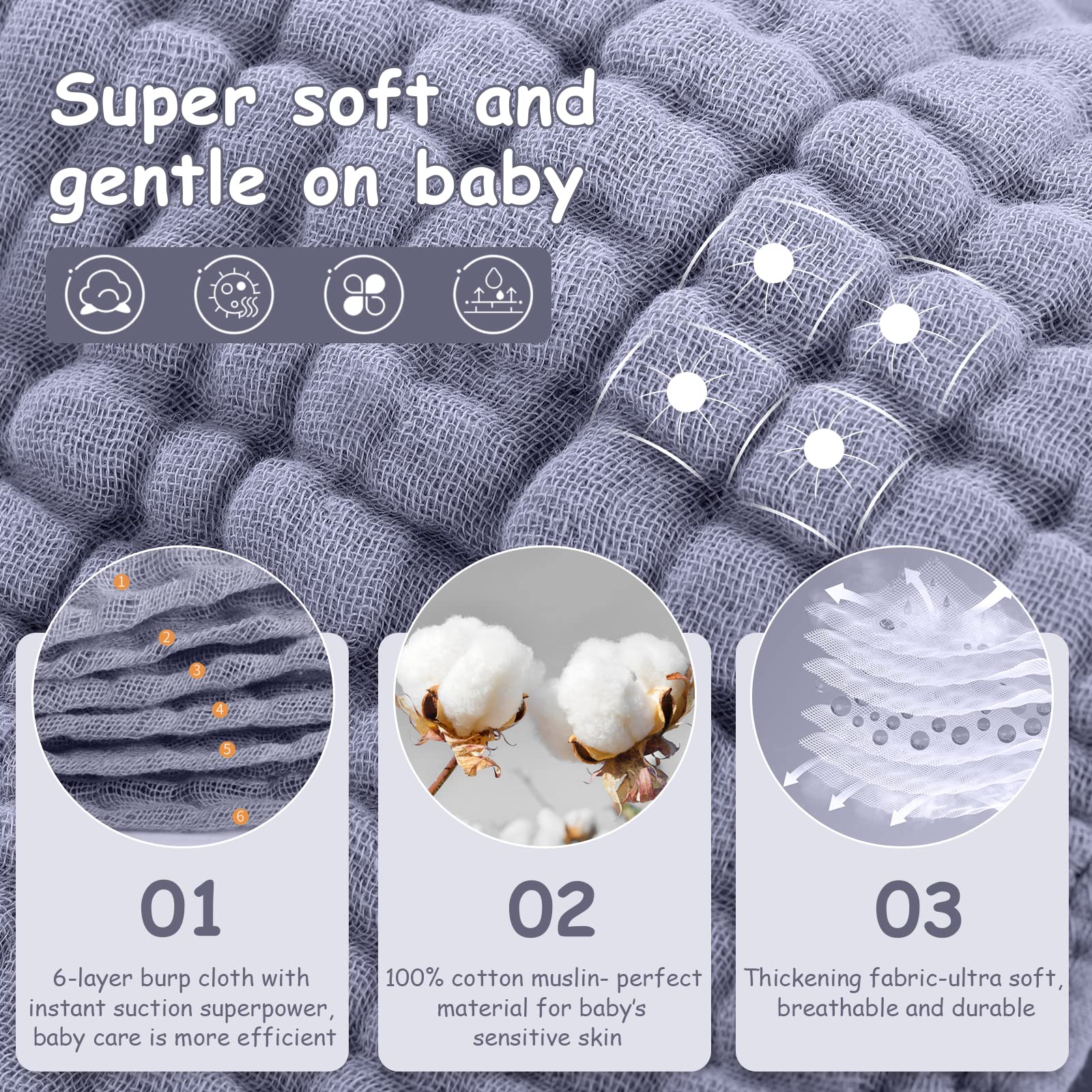 Looxii Muslin Burp Cloths Baby Girl 6 Pack - 20" x 10" - Ultra Soft & Absorbent, 6-Layer 100% Cotton for Spit Up & Drool- Gentle Baby Burping Cloth, Newborn Essentials Shower Gift Girl, Gradient Pink