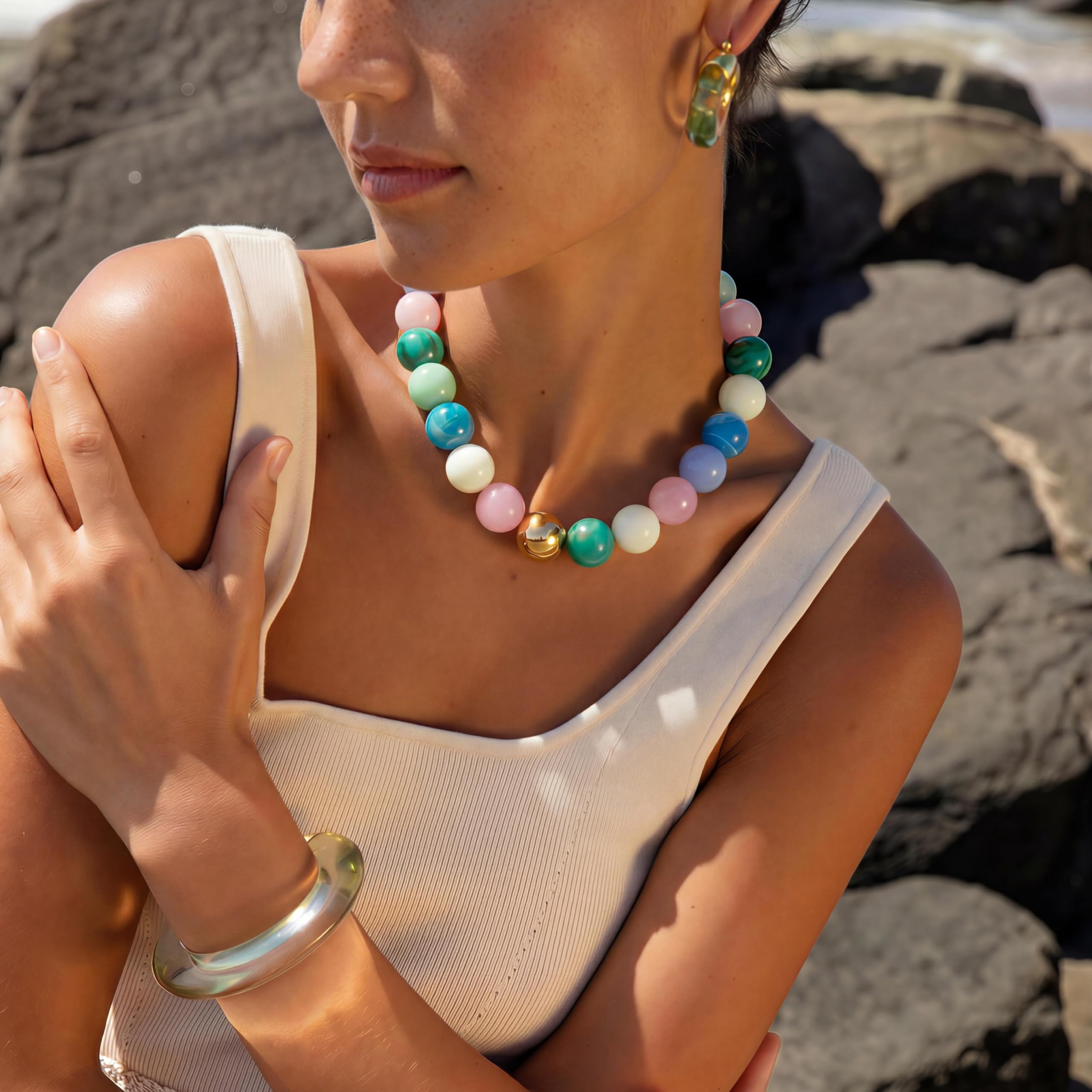 LILIE&WHITE Colorful Chunky Bead Necklaces For Women Trendy Boho Collar Statement Necklace Choker Summer Beach Jewelry Birthday Gift For Her