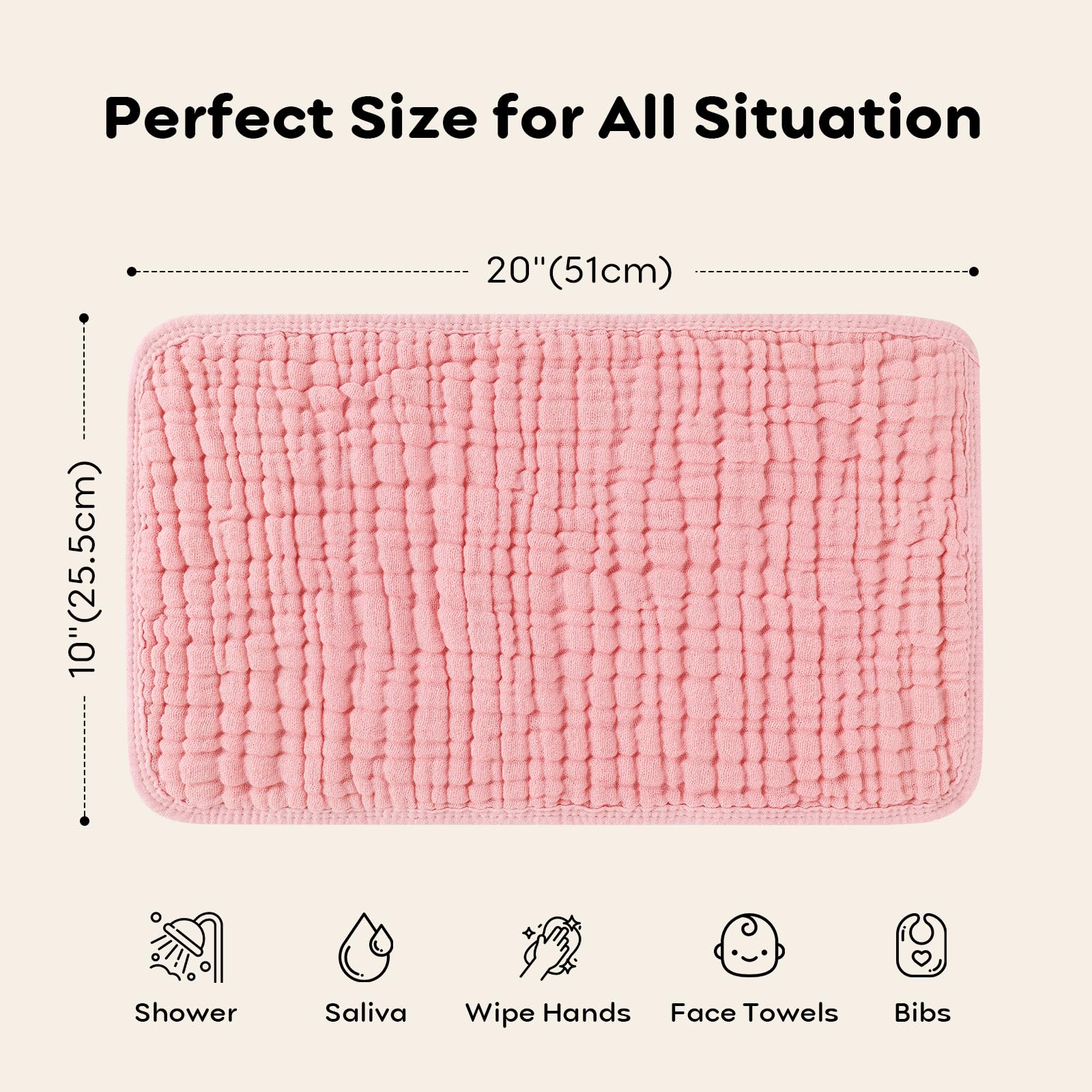 Looxii Muslin Burp Cloths Baby Girl 6 Pack - 20" x 10" - Ultra Soft & Absorbent, 6-Layer 100% Cotton for Spit Up & Drool- Gentle Baby Burping Cloth, Newborn Essentials Shower Gift Girl, Gradient Pink
