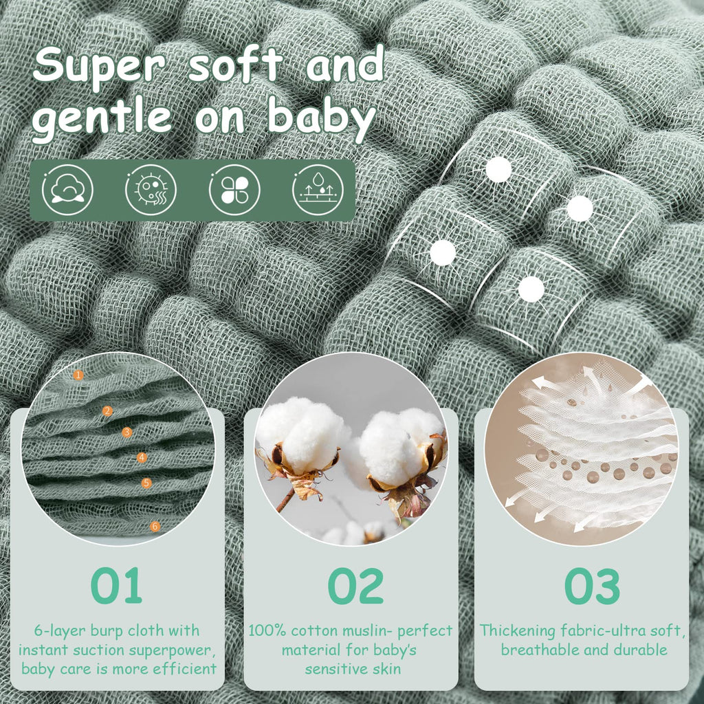 Looxii Muslin Burp Cloths Baby Girl 6 Pack - 20" x 10" - Ultra Soft & Absorbent, 6-Layer 100% Cotton for Spit Up & Drool- Gentle Baby Burping Cloth, Newborn Essentials Shower Gift Girl, Gradient Pink