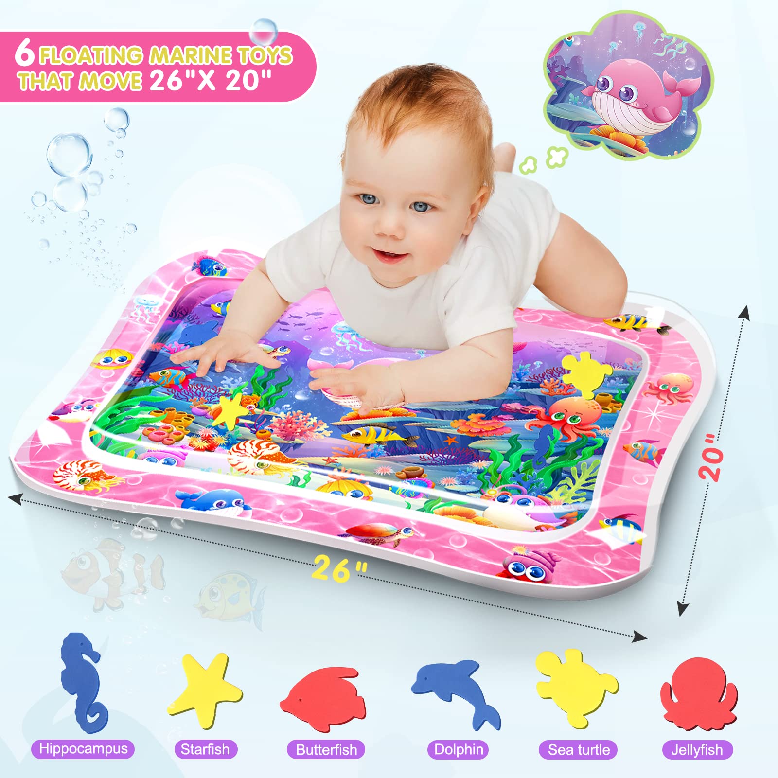 Infinno Inflatable Tummy Time Mat Premium Baby Water Play Mat for Infants and Toddlers Baby Toys for 3 to 24 Months, Strengthen Your Baby's Muscles, Portable