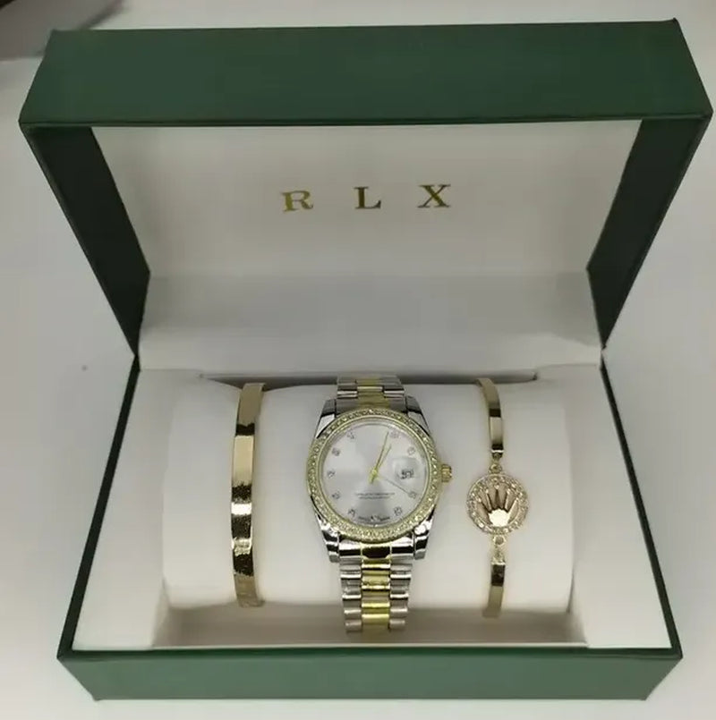 3Pcs Set Watch Luxury Designer High Quality Women Pink Dial Hollow Strap Fashion Gold Bracelet Quartz Wristwatch Student Ladies Watches Reloj Mujer with Box A3269