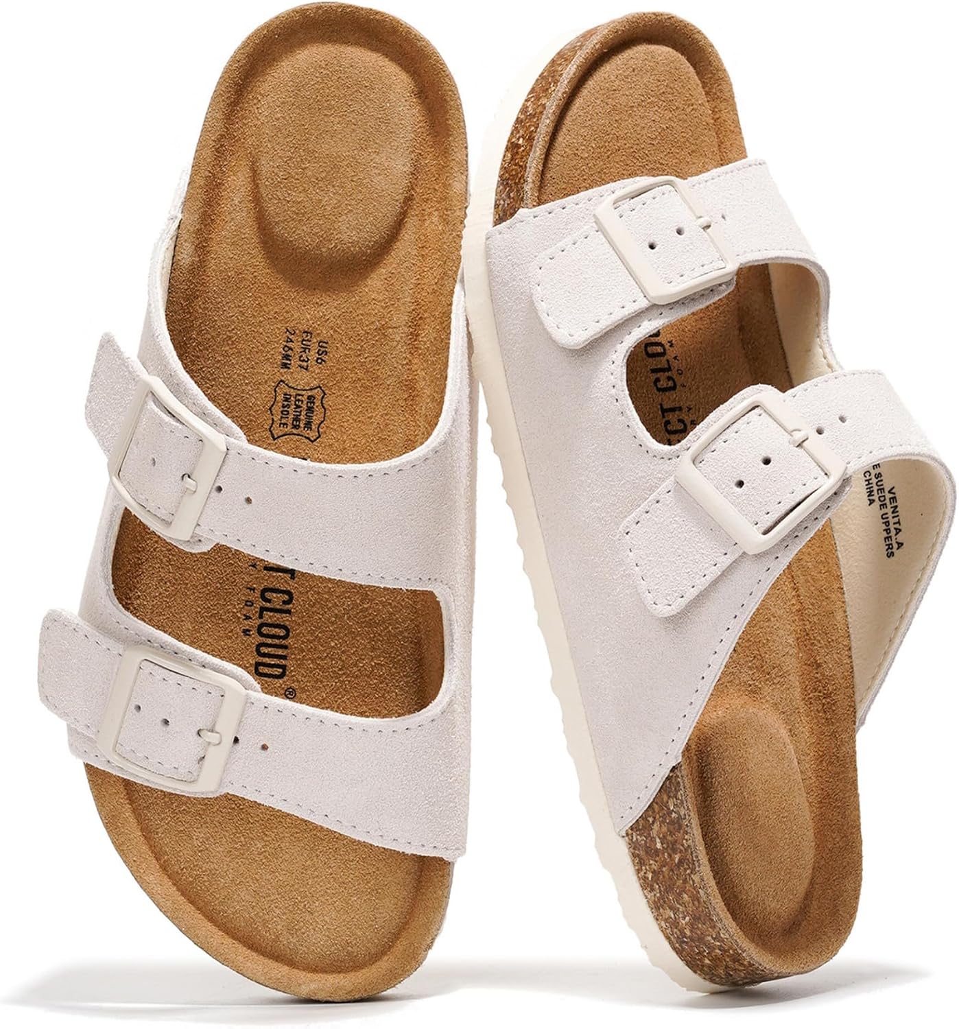 Project Cloud 100% Genuine Leather Flat Sandals For Women 2026 Cork Footbed Womens Sandals with Memory Foam and arch support Vacation Essentials Slides for Women Footwear (Venita)