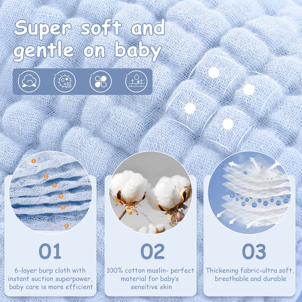 Looxii Muslin Burp Cloths Baby Girl 6 Pack - 20" x 10" - Ultra Soft & Absorbent, 6-Layer 100% Cotton for Spit Up & Drool- Gentle Baby Burping Cloth, Newborn Essentials Shower Gift Girl, Gradient Pink