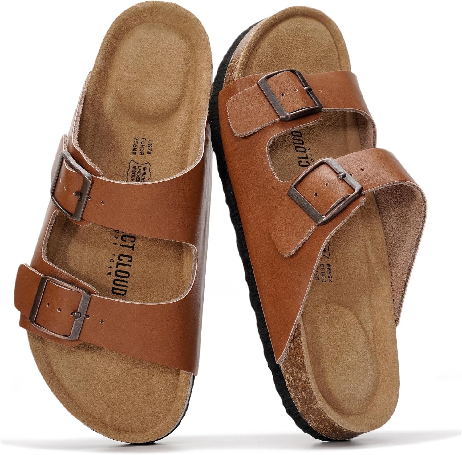 Project Cloud 100% Genuine Leather Flat Sandals For Women 2026 Cork Footbed Womens Sandals with Memory Foam and arch support Vacation Essentials Slides for Women Footwear (Venita)