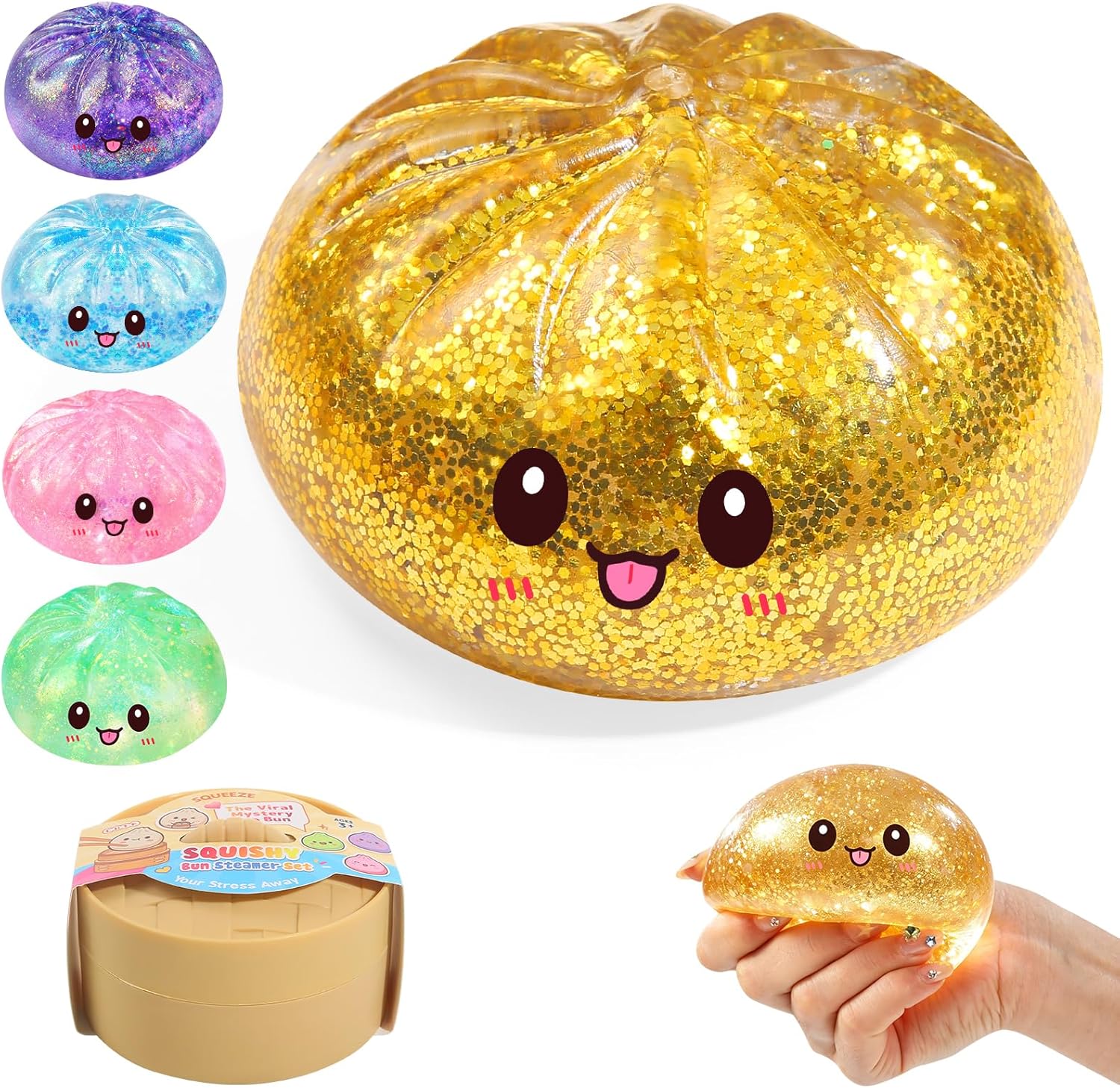 Sugar Dumpling Squishy,Viral Bao Bun Squishy Dumling Mystery Box,Stress Relief Fidget Squeeze Toy for Holiday & Birthday Gifts (Pink)