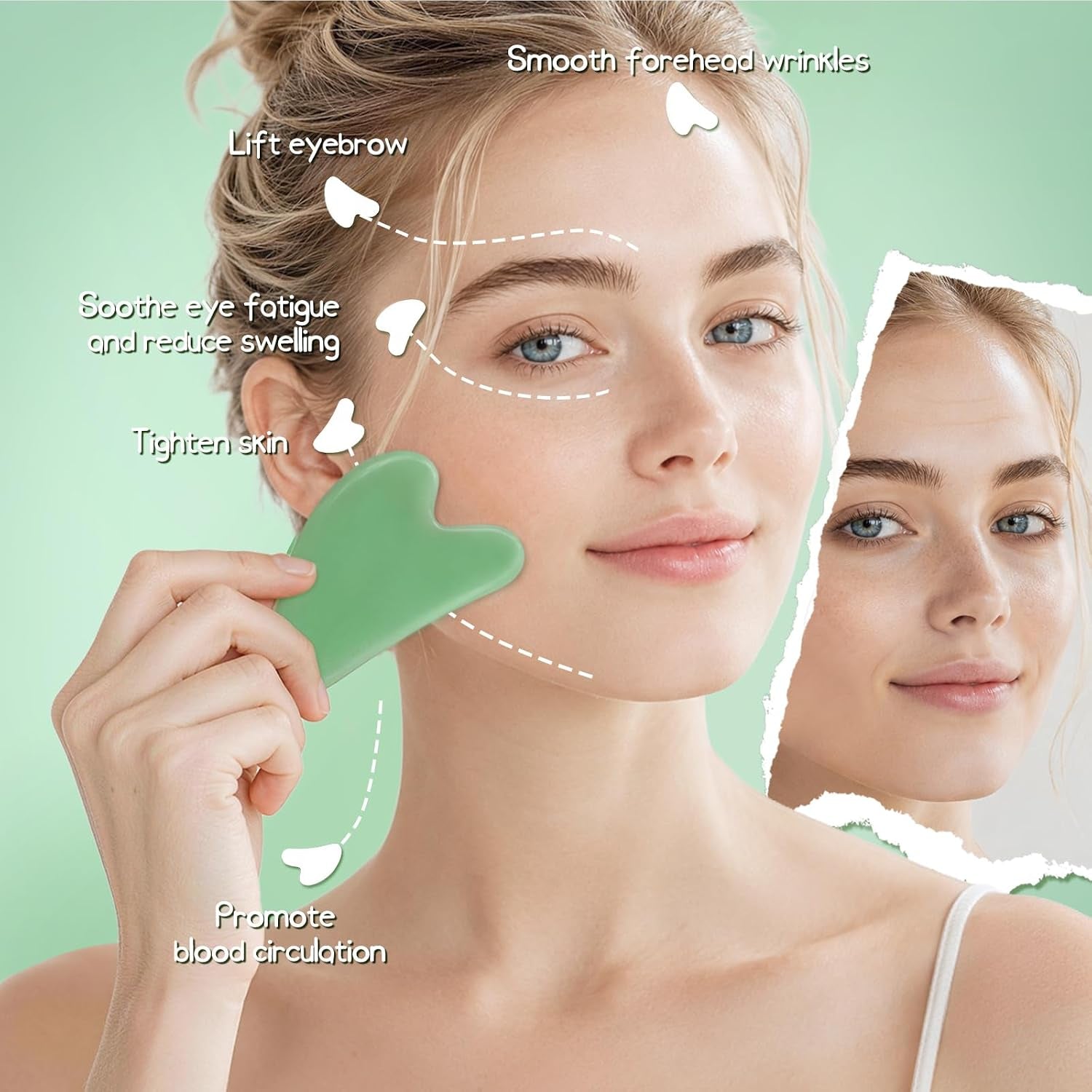 Gua Sha Facial Tool - Jade Stone Massager for Spa Acupuncture Therapy - Heart Shape Guasha for Face